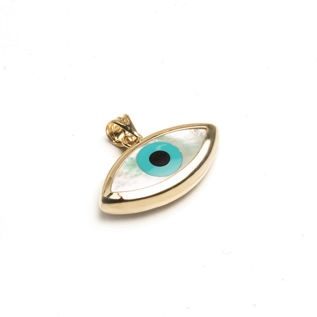 14kt Evil Eye Pendant made from natural baroque pearl