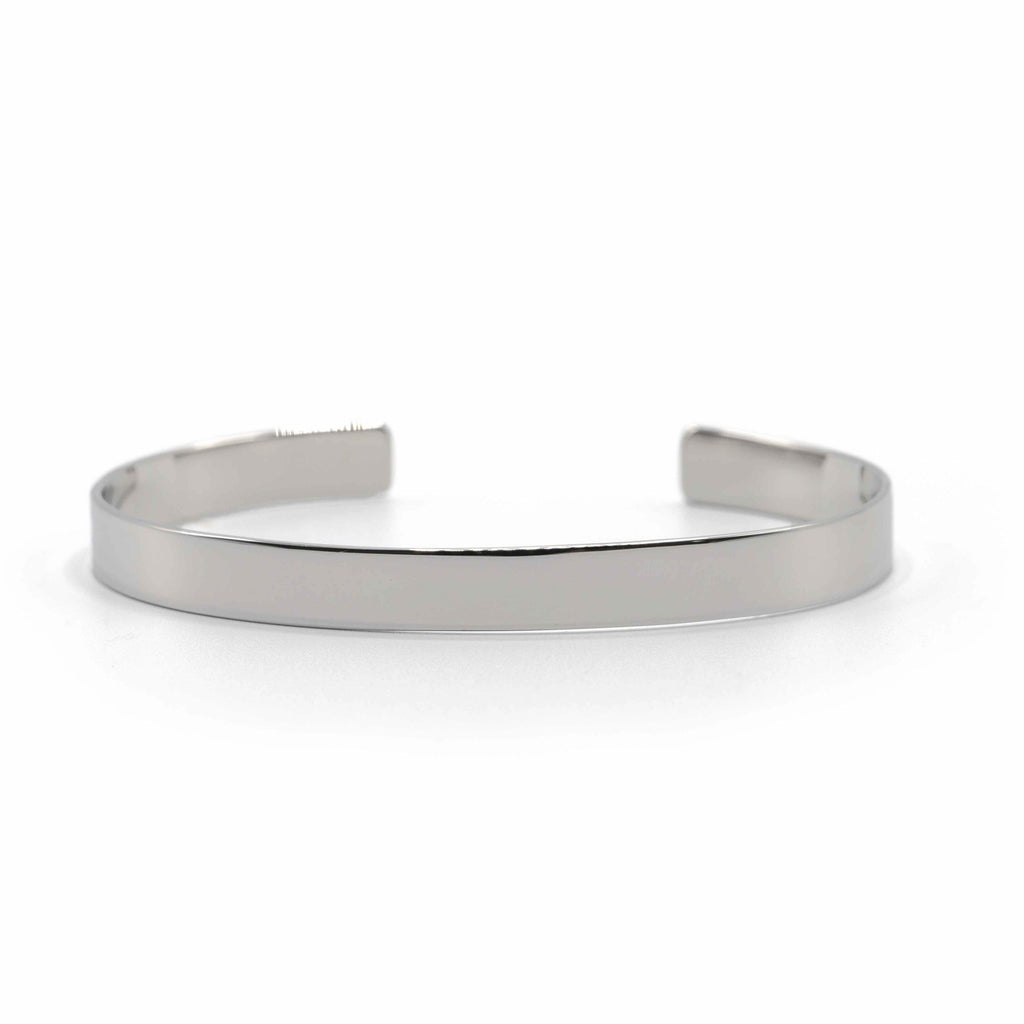 Front angle view of the rhodium plated sterling silver cuff